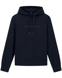 ARMANI EXCHANGE - Hoodies & Sweatvesten ,Blauw ,Katoen Hooded Cotton Logo Sweatshirt - Lyst