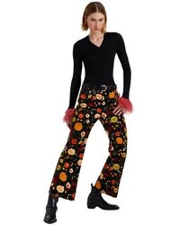 La DoubleJ - Broeken ,Veelkleurig ,Katoen Renaissance-Geïnspireerde Velvet Flare Broek - Lyst