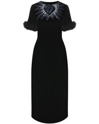 Fendi - Fur Trim Velvet Midi Dress - Lyst