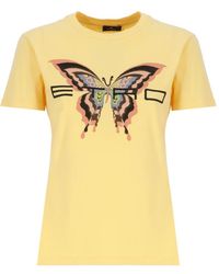 Etro - Tops ,Geel ,Katoen Katoenen T-Shirt Met Logo Borduursel - Lyst