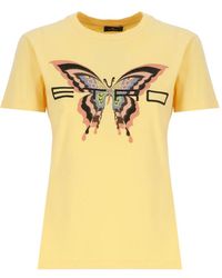 Etro - Tops ,Geel ,Katoen Katoenen T-Shirt Met Logo Borduursel - Lyst