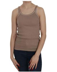 Pink Memories - Braune baumwollbluse elegantes ärmelloses design - Lyst