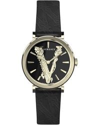 Versace - Virtus barocca nero oro orologio in pelle - Lyst