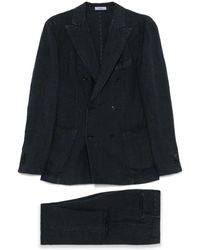 Boglioli - Kostuums ,Blauw ,Linnen Double-Breasted Pak - Lyst