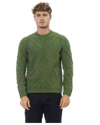 Alpha Studio - Maglione in lana merino verde con girocollo - Lyst