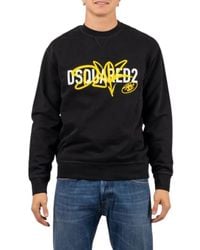 DSquared² - Hoodies & Sweatvesten ,Zwart ,Katoen Sweatshirt Met Geprint Logo - Lyst