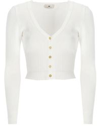 Elisabetta Franchi - Ivory v-neck cardigan sweater - Lyst