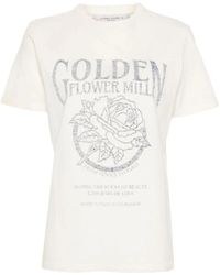 Golden Goose - T-shirt in cotone con stampa logo distressed - Lyst