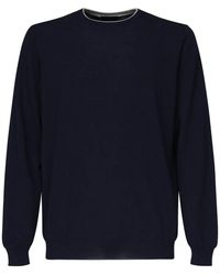 Fay - Truien & Vesten ,Blauw ,Katoen Trui Met Ronde Hals En Ribdetails - Lyst