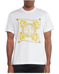 Versace - T-shirt bianca in cotone organico con logo barocco - Lyst