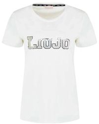 Liu Jo - Sportliches baumwoll logo t-shirt mit nieten - Lyst