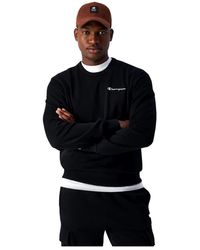 Champion - Hoodies & Sweatvesten ,Zwart ,Zwart Geborduurd Logo Crewneck Sweatshirt - Lyst