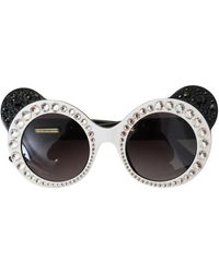 Dolce & Gabbana - Occhiali da sole in acetato bianco e nero con cristalli - Lyst