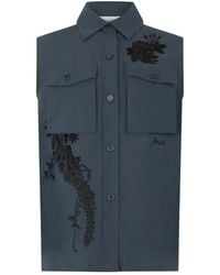 P.A.R.O.S.H. - Overhemden ,Blauw ,Katoen Geborduurde Blouse Met Borstzak - Lyst