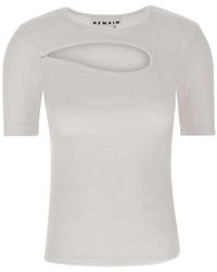 REMAIN Birger Christensen - Weiße gerippte baumwoll-t-shirt mit ausschnitt - Lyst