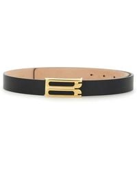 Victoria Beckham - Accessoires ,Zwart ,Zwarte Leren Riem Met Gouden Gesp - Lyst