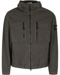 Stone Island - Jassen ,Grijs ,Katoen Ripstop Ritssluiting Hoodie Shirt - Lyst