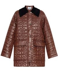 Ganni - Quilted Jacket With Corduroy Collar - Lyst