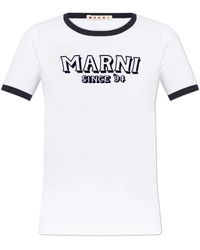 Marni - Tops ,Wit ,Katoen Logo T-Shirt - Lyst