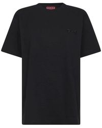 Gucci - Tops ,Zwart ,Katoen T-Shirt Van Katoenen Jersey Met Borduursel - Lyst