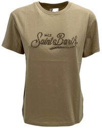 Mc2 Saint Barth - Stilvolles ivory t-shirt mit strass-schrift - Lyst