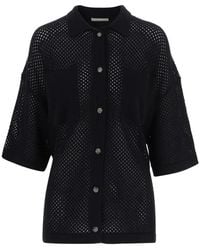 Allude - Truien & Vesten ,Blauw ,Wol Cardigan Van Wol En Kasjmier Met Kraag En Korte Mouwen - Lyst