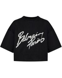 Balmain - Tops ,Zwart ,Katoen Short Loose-Fit T-Shirt - Lyst
