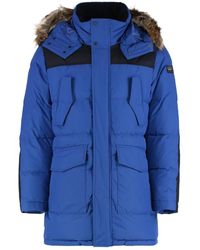 Paul & Shark - Jassen ,Blauw ,Polyester Gewatteerde Gewatteerde Donsjack Met Bont - Lyst
