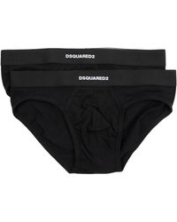 DSquared² - Ondergoed ,Zwart ,Katoen Effen Slips 2-Pack Elastische Tailleband - Lyst