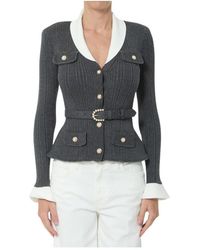 Self-Portrait - Truien & Vesten ,Grijs ,Wol Ribbed Knit Cardigan - Lyst