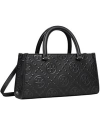Tory Burch - Monogramm Geprägte Kleine Schwarze Tote Tasche - Lyst