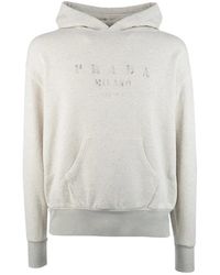 Prada - Hoodies & Sweatvesten ,Grijs ,Katoen Cotton Fleece Hoodie - Lyst