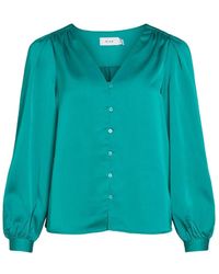 Vila - Grüne bluse mit v-ausschnitt - Lyst