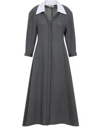 Jil Sander - Grijze Wol Midi Jurk Met Afneembare Kraag - Lyst