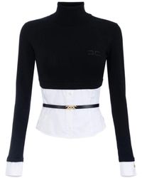 Elisabetta Franchi - Schwarzer Rollkragenpullover Mit Logo-Schnallengürtel - Lyst