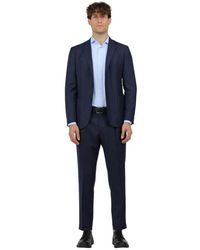 Santaniello - Kostuums ,Blauw ,Wol Stretch Wol Micro Damier Jurk - Lyst