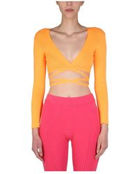MSGM - Tops ,Oranje ,Polyester Top Met Lange Mouwen - Lyst