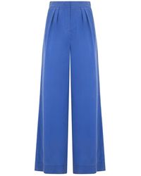 Alberta Ferretti - High-Rise Plissé Zijden Broek Met Wijde Pijpen - Lyst