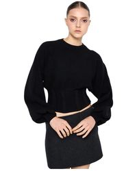 Silvian Heach - Truien & Vesten ,Zwart ,Polyester Trui Met Pofmouwen En Ronde Hals - Lyst