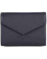 Lancaster - Accessoires ,Blauw ,Leer Blauwe Leren Portemonnee Met Klep En Drukknoopsluiting - Lyst