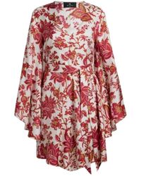 Etro - Kleedjes ,Veelkleurig ,Mini-Jurk Met Bloemenprint En Strikceintuur - Lyst