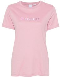 Pinko - Besticktes logo rosa t-shirts und polos o - Lyst