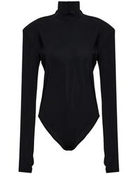 IRO - Tops ,Zwart ,Leer Bodysuit 'Ton' Met Opstaande Kraag - Lyst