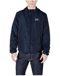 EA7 - Jassen ,Blauw ,Polyester Hooded Zip Jacket - Lyst