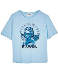 Blugirl Blumarine - Tops ,Blauw ,Katoen Casual Katoenen T-Shirt Voor Vrouwen - Lyst