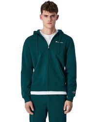 Champion - Hoodies & Sweatvesten ,Groen ,Katoen Sweatshirt Met Volledige Ritssluiting En Capuchon - Lyst
