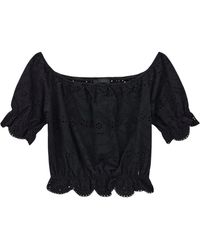 Guess - Overhemden ,Zwart ,Katoen Shoulder Off Embroi Top - Lyst
