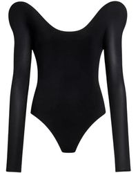 Alaïa - Tops ,Zwart ,Leer Curved Soft Jersey Bodysuit - Lyst