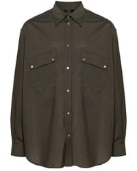 Fendi - Overhemden ,Groen ,Wol Wollen Overshirt Met Drukknopen - Lyst