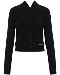 Alexander Wang - Truien & Vesten ,Zwart ,Wol Ls Hooggesloten Vest Met Knopen En Gebreid Logolabel - Lyst